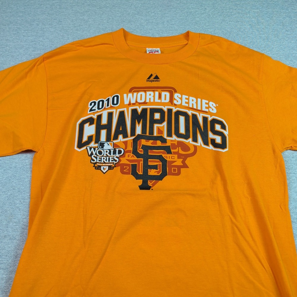 Majestic SF Giants 2010 World Series Champions Roster T-Shirt Orange Mens L